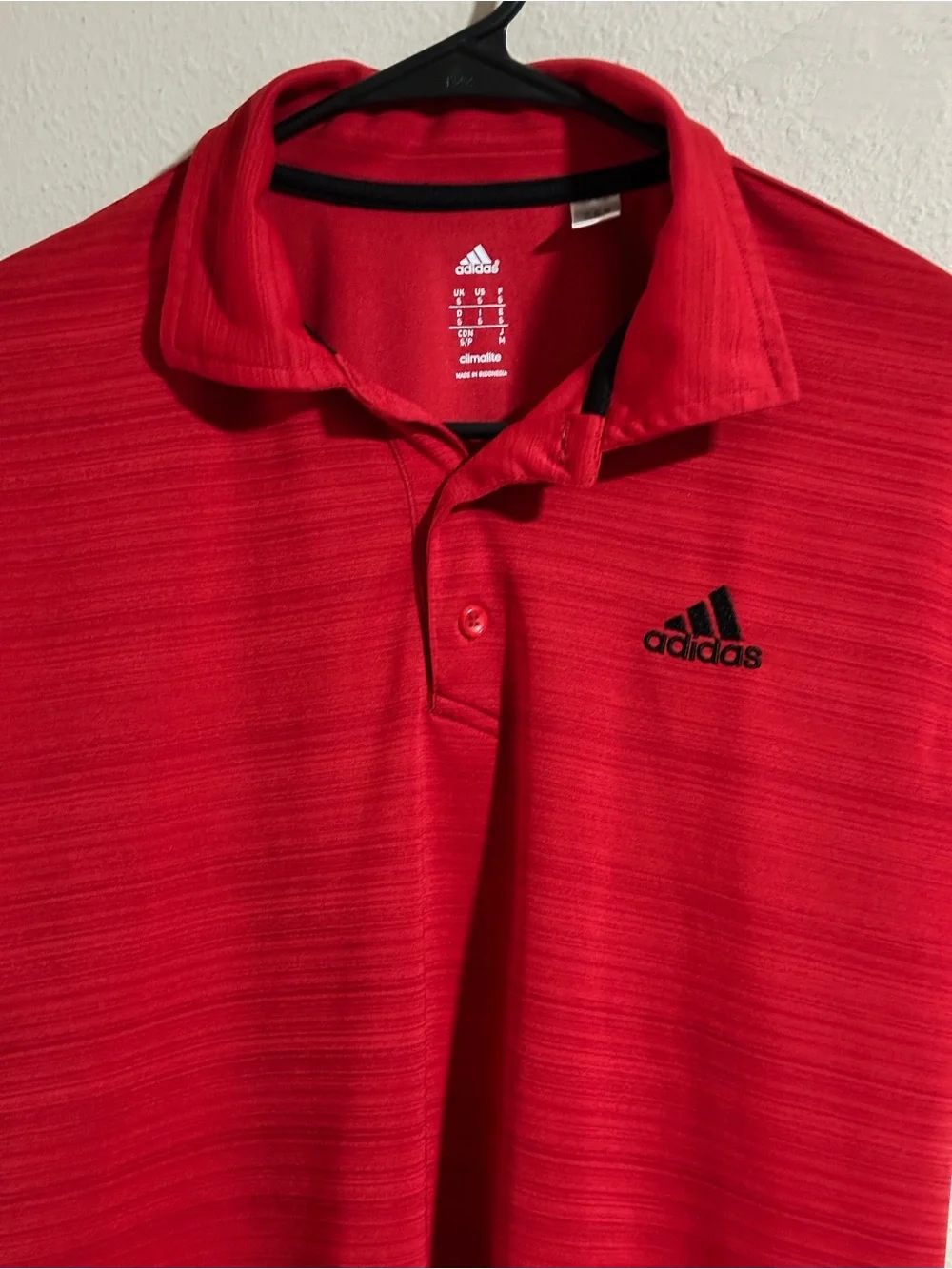 adidas Men’s Red Short-Sleeve Button-Down Polo-Climalite